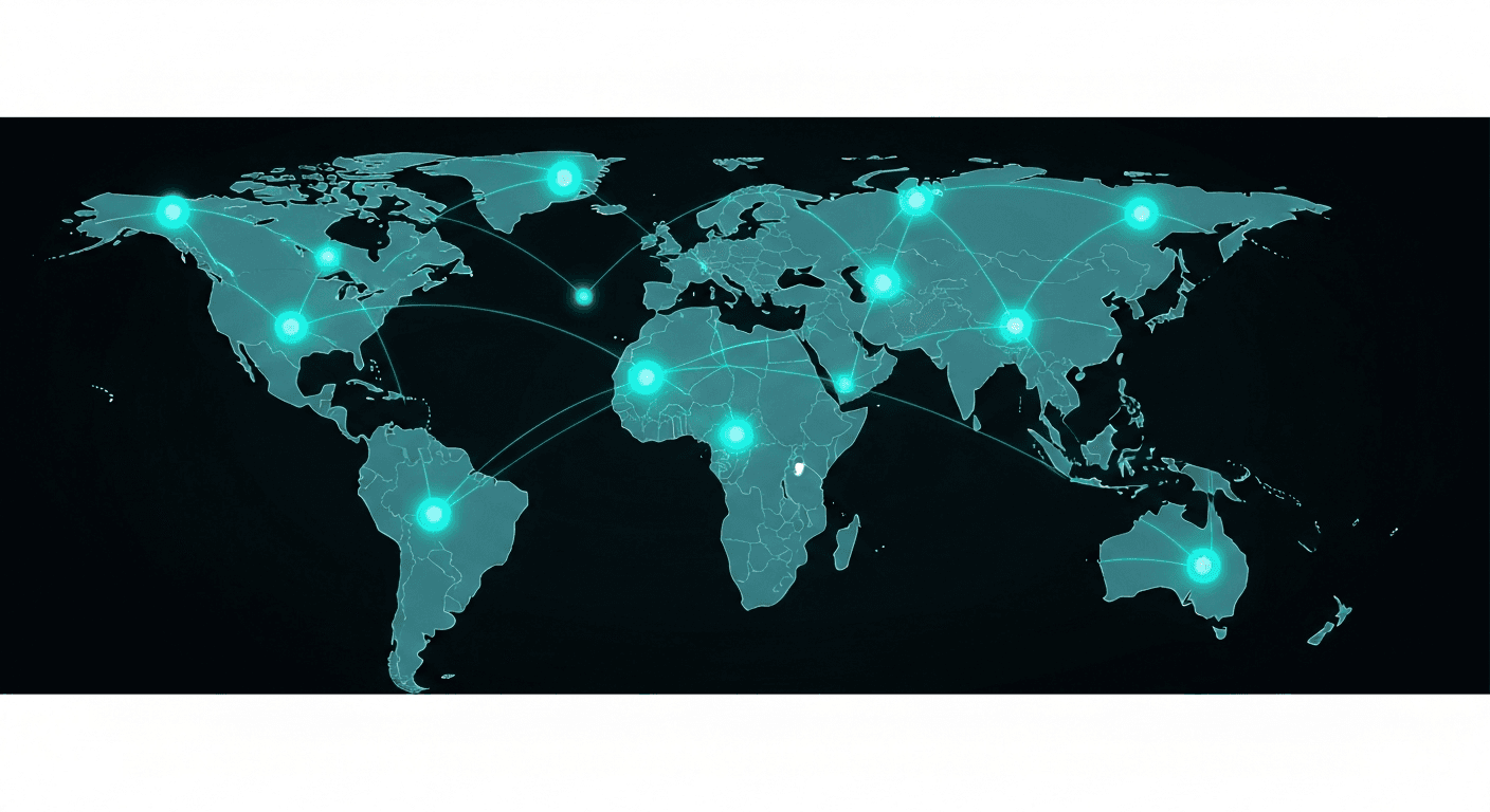 A global mesh of DePIN nodes — wireless hotspots, GPUs, and dashcams contributing to decentralized infrastructure